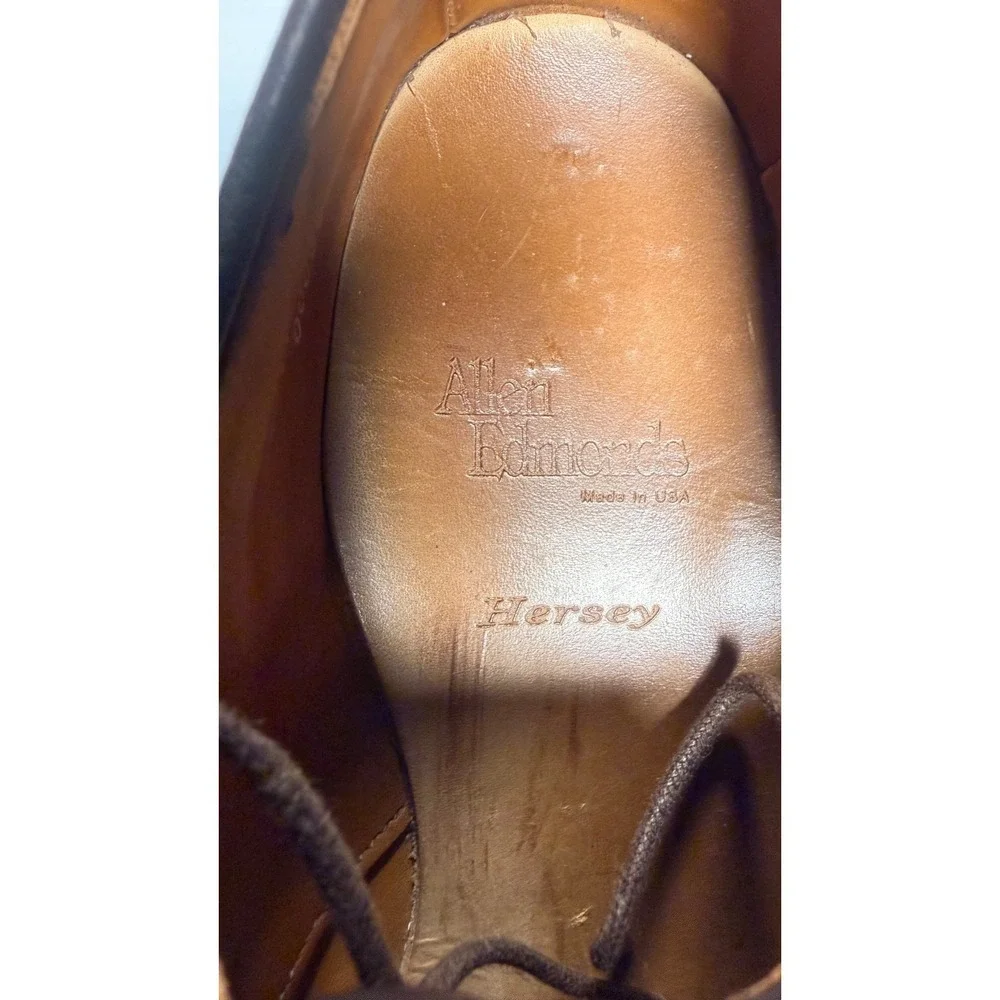 Allen Edmonds Hersey Mens 11.5 B Brown Woven Leather Apron Toe Derby USA